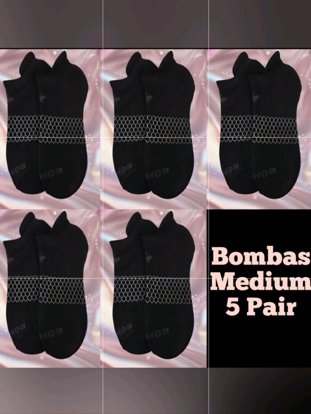 Bombas Ankle Socks Medium 5 Pair Unisex Womens & Mens Honeycomb Black/Grey BNWT